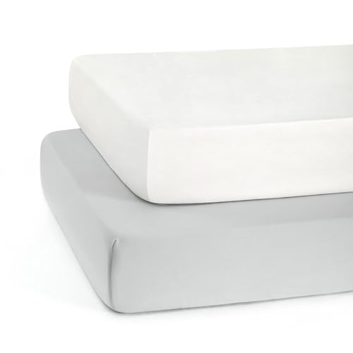 Tillyou Baby Crib Sheets 2 Pack Super Soft White Gray
