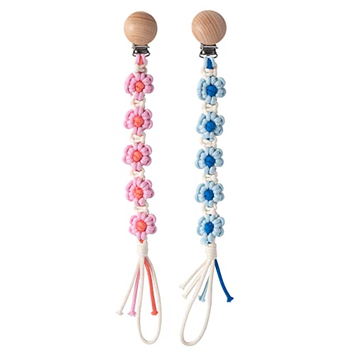 Symbolife Floral Daisy Macrame Pacifier Clip Holder 1