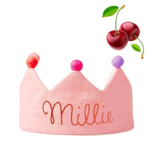 Personalized Pink Baby Birthday Crown with Embroidered Name