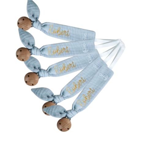 Pacifier Clip Personalized with Embroidery 6inch x 1inch Grey