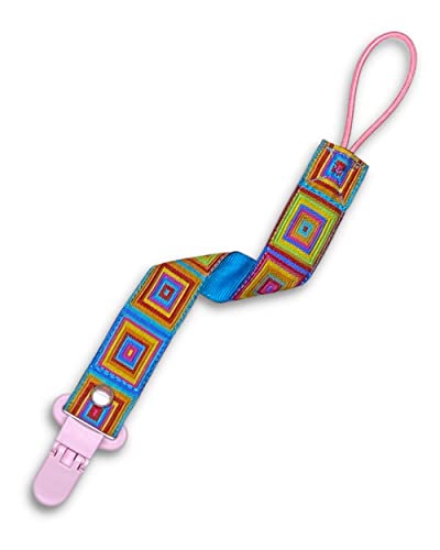 JaxBaby Colorful Squares Pacifier Holder Strap Rose Pink