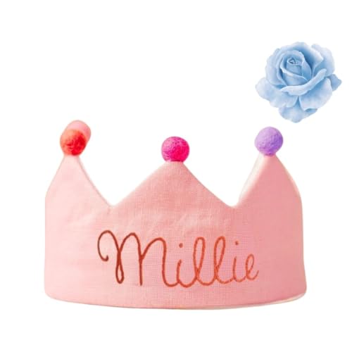 Personalized Pink Baby Birthday Crown with Embroidered Name