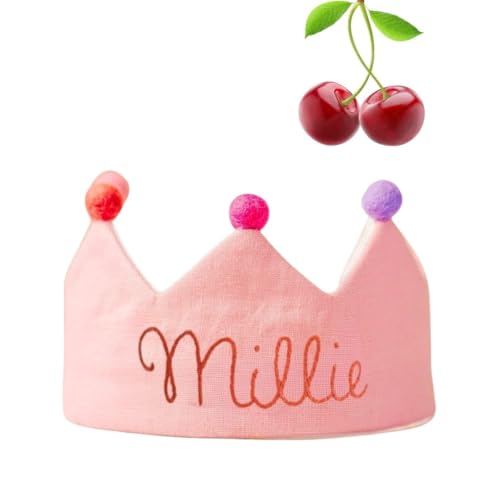 Personalized Pink Baby Birthday Crown with Embroidered Name