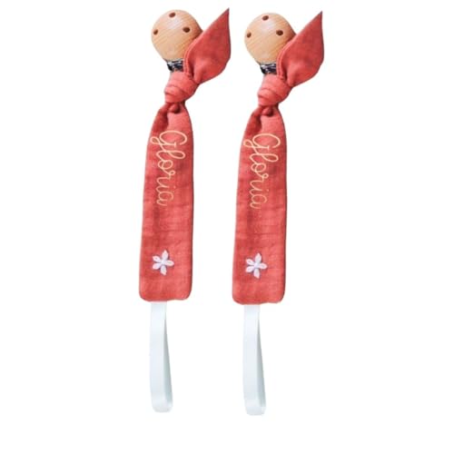 Personalized Pacifier Clip with Embroidery 6 Inch Wooden Holder