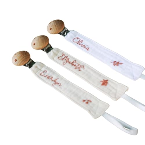 Custom Embroidered Pacifier Clip Holder 6x1 Inch Secure Metal Clasp