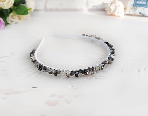 Navy Blue Quartz Beaded Hairband for Women