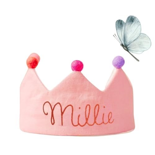 Personalized Pink Baby Birthday Crown with Embroidered Name