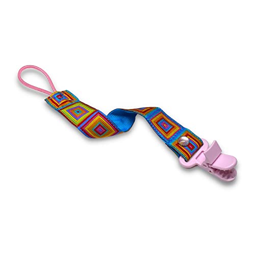 JaxBaby Colorful Squares Pacifier Holder Strap Rose Pink
