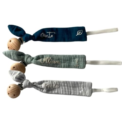Handmade Pacifier Clip Holder with Embroidered Names