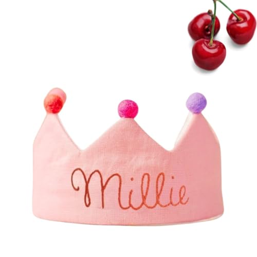 Personalized Pink Baby Birthday Crown with Embroidered Name