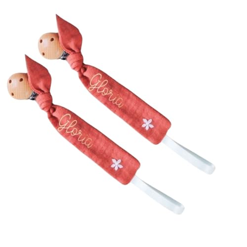 Personalized Pacifier Clip with Embroidery 6 Inch Wooden Holder