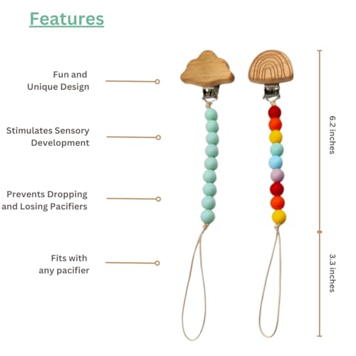 Canjolie Wood Paci Clips 2 Pack for Baby