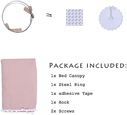 LOAOL Pink Kids Bed Canopy with Pom Pom Decoration