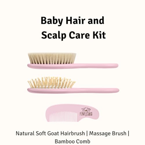 Funfushka Wooden Baby Hair Brush and Comb Set - Rosa