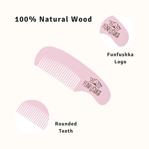 Funfushka Wooden Baby Hair Brush and Comb Set - Rosa