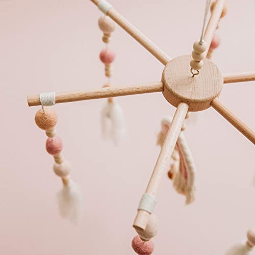 HI BABY MONMENT Wooden Baby Mobile with Cotton Balls and Bell