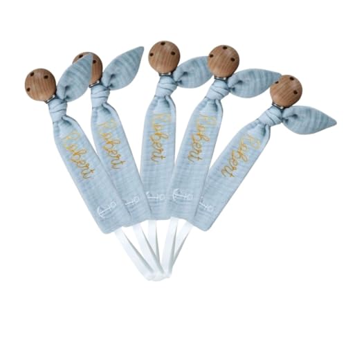 Pacifier Clip Personalized with Embroidery 6inch x 1inch Grey