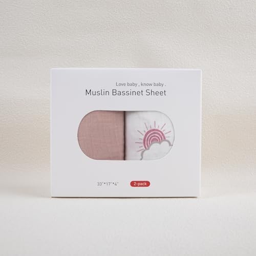LYRICHOM Muslin Bassinet Sheets 2 Pack Pink Cloud