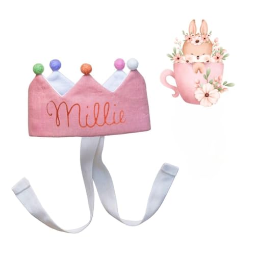 Personalized Pink Baby Birthday Crown with Embroidered Name