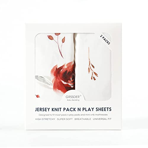 GRSSDER Stretchy Ultra Soft Jersey Knit Pack n Play Sheets Set 2 1