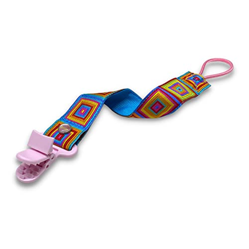 JaxBaby Colorful Squares Pacifier Holder Strap Rose Pink