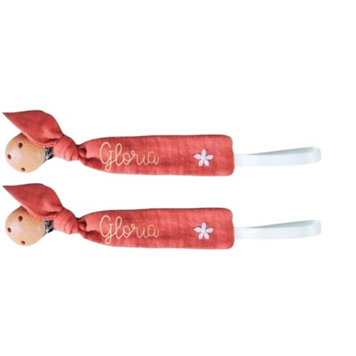 Personalized Pacifier Clip with Embroidery 6 Inch Wooden Holder