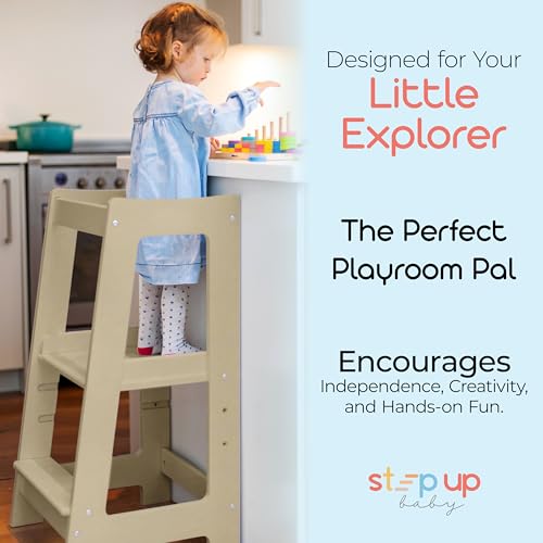Stepup Baby Toddler Tower - Adjustable Height Step Stool with Safety Rail 1