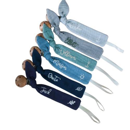 Personalized Baby Pacifier Clip with Hand Embroidered Name