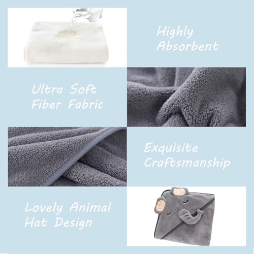 2 Pack Hooded Baby Towels - Elephant Bear Design