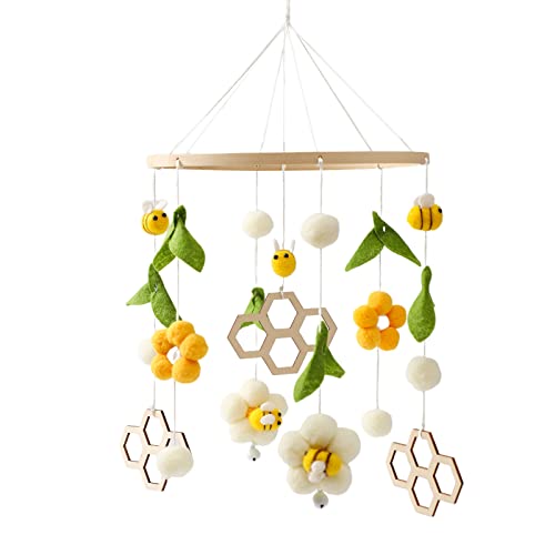 Boho Bee Flower Crib Mobile for Boys Girls - Soft Sound Sleep Aid