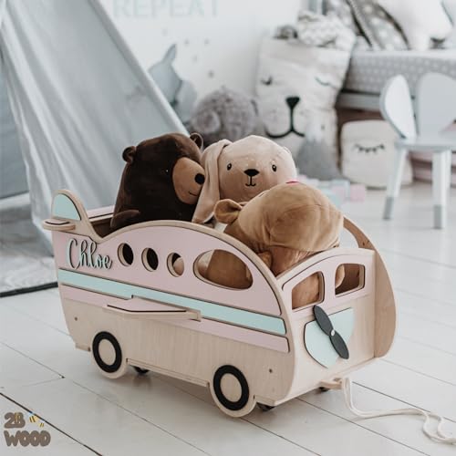 Personalized Wooden Toy Box With Wheels for Kids 1