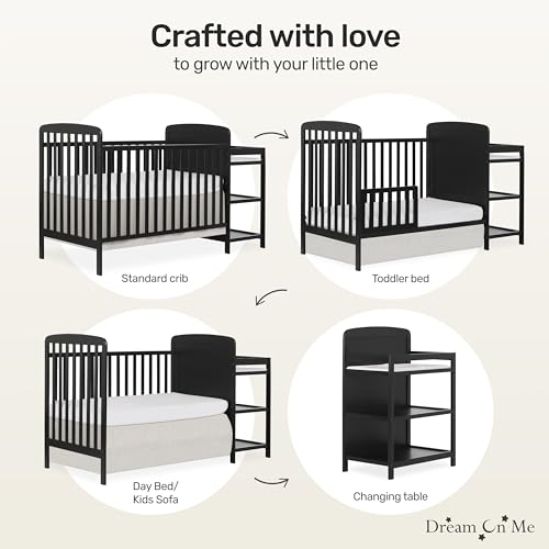 Dream On Me Anna 3 in 1 Convertible Crib with Changing Table Black