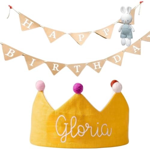 Handmade Mustard Birthday Crown with Custom Name
