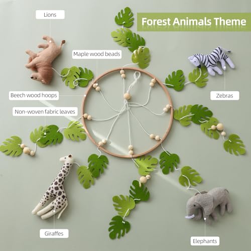 Handmade Jungle Baby Mobile for Crib with Lion Elephant Zebra Giraffe