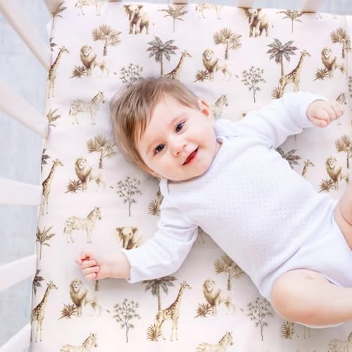 4 Pack Safari Jungle Animals Neutral Baby Sheets Set for Toddler Crib