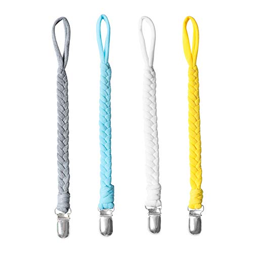 4-Piece Pacifier Clips with Braided Leash for Babies