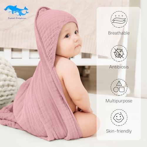 SWEET DOLPHIN Muslin Hooded Bath Towels 2 Pack Light Sakura