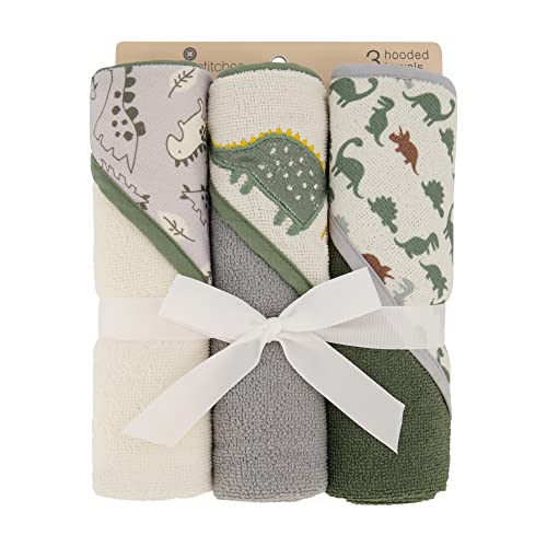 Cudlie Buttons Stitches Baby Hooded Towels 3 Pack Dino Roar