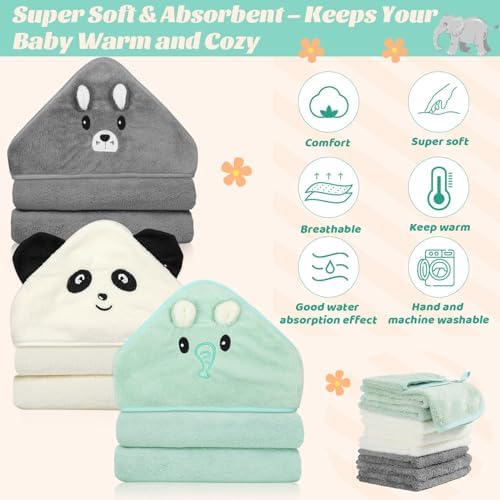 12 Pc Baby Towels Set - Hooded Towels Washcloths for Newborns
