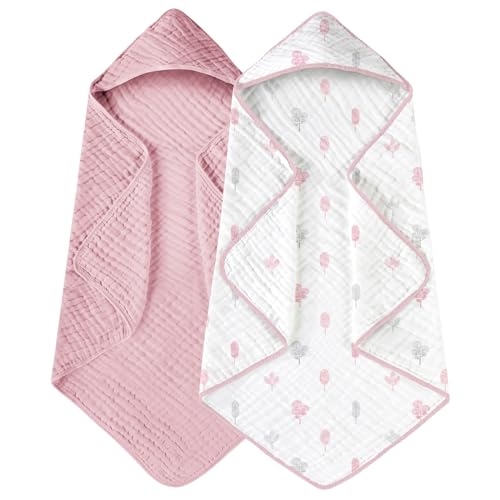 Yoofoss Hooded Baby Towels 2 Pack Muslin Cotton