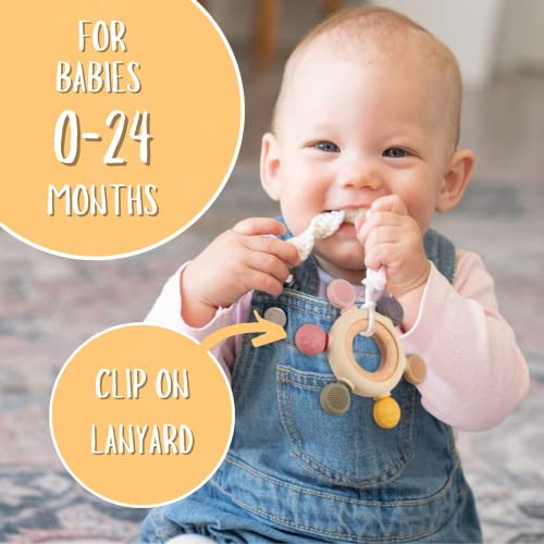 Kalovin Baby Teething Toy with Wooden Ring 3 Months Gray 6 Directions