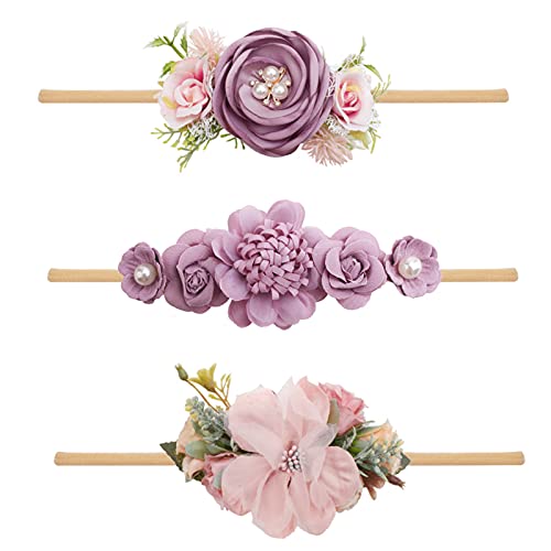 Baby Girl Headbands with Flowers and Rhinestones 3pcs