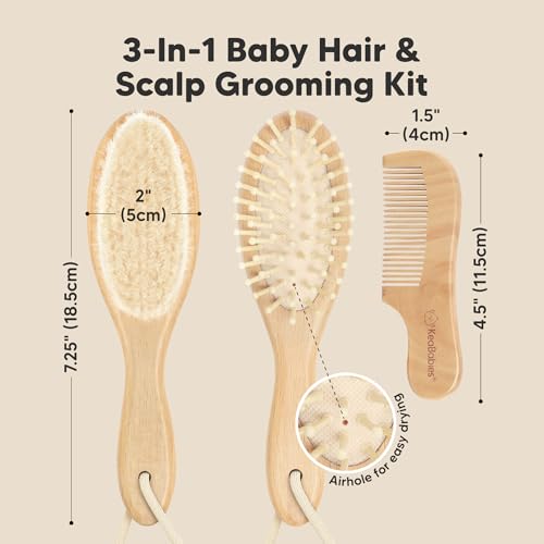 KeaBabies Wooden Baby Hair Brush and Comb Set