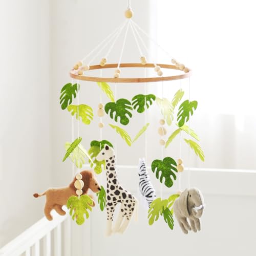 Handmade Jungle Baby Mobile for Crib with Lion Elephant Zebra Giraffe