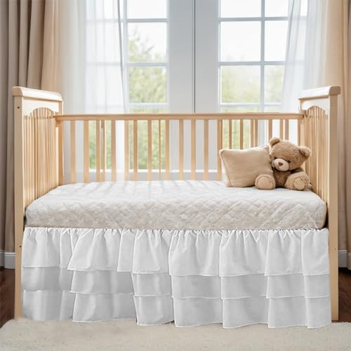 CATPAN Ruffled Crib Skirt - 3 Tier 177 Drop White