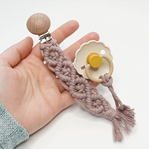 Macrame Baby Pacifier Clip - Boho Style Neutral Design Gift for Boys Girls