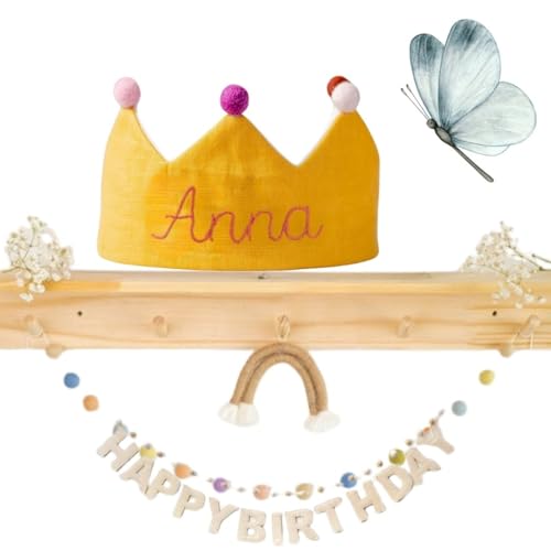 Handmade Mustard Birthday Crown with Name