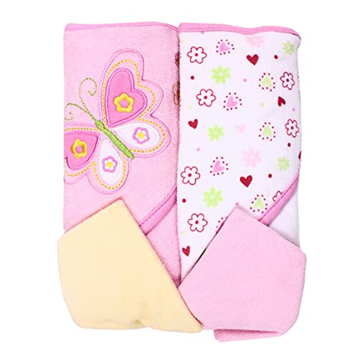 Spasilk Pink Butterfly Bath Hooded Towels Washcloths Set