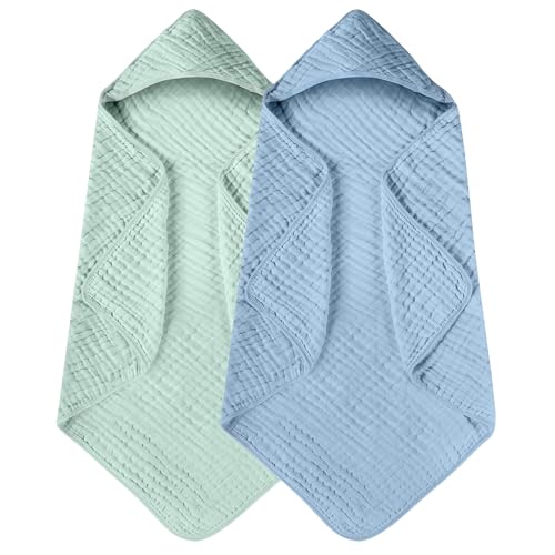 Yoofoss Hooded Baby Towel 2 Pack 32x32 Inch Muslin Cotton