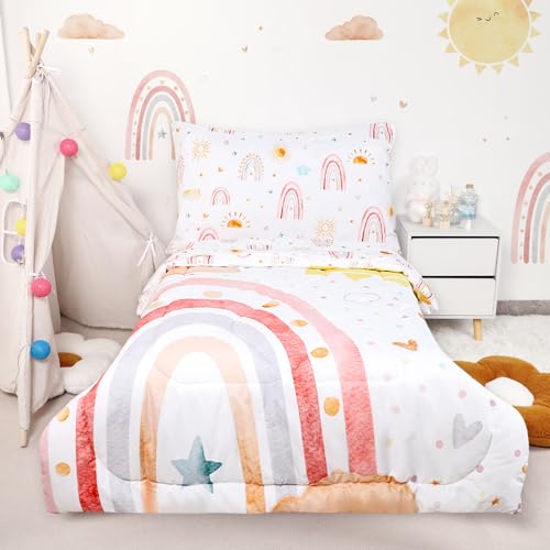 CARUILI Toddler Bedding Set for Girls 4 Piece Rainbow